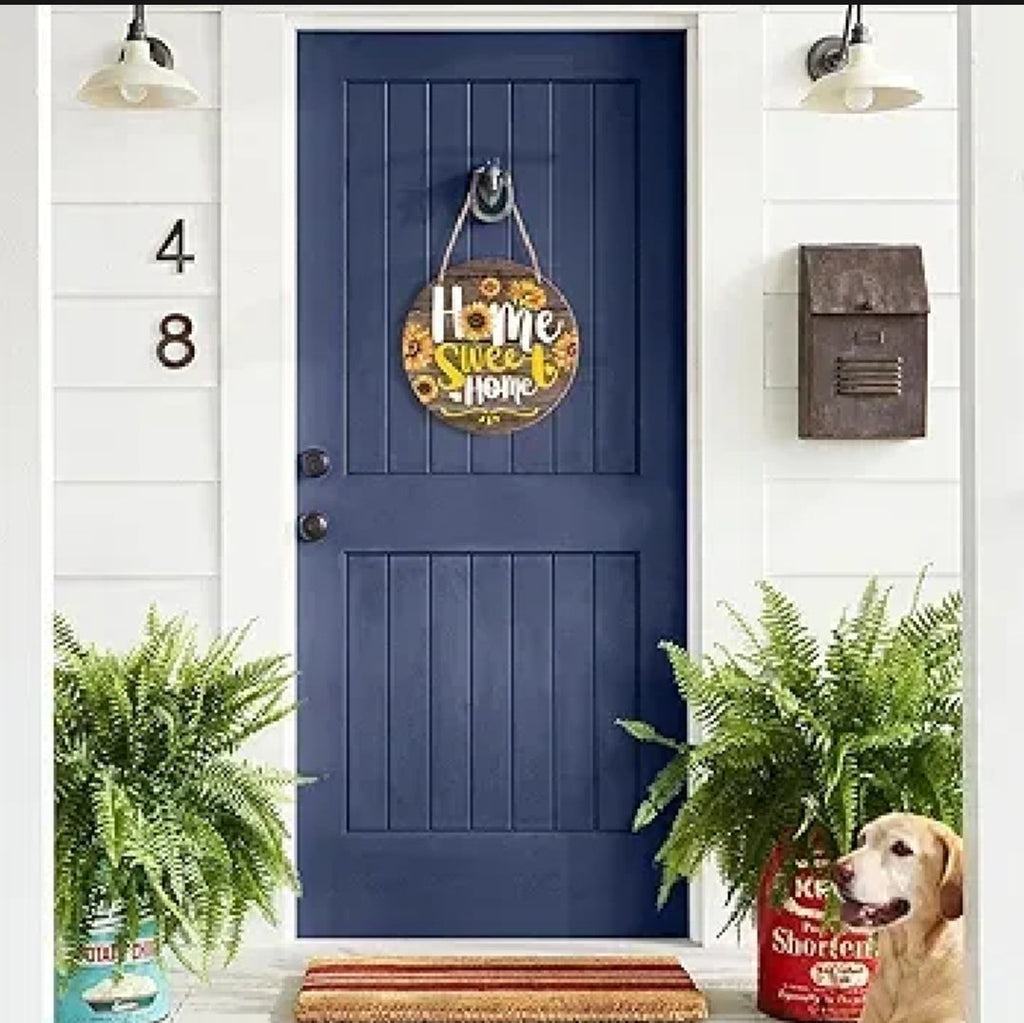 Welcome wooden wall hanging 8 inch waterproof digital print with wooden base and hook for easy hanging.