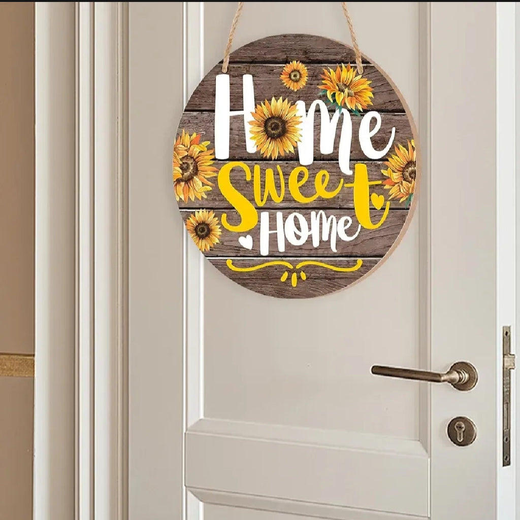 Welcome wooden wall hanging 8 inch waterproof digital print with wooden base and hook for easy hanging.