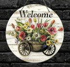 Welcome wooden wall hanging 12 inch waterproof digital print with wooden base and hook for easy hanging.