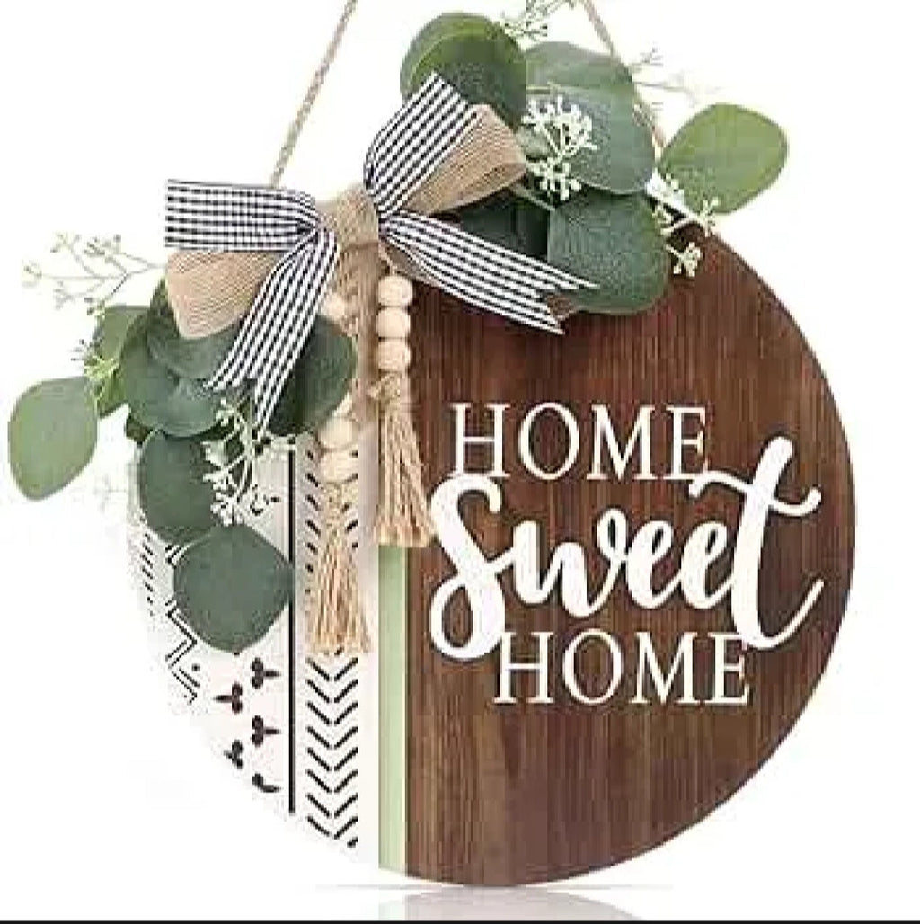 Welcome wooden wall hanging 12 inch waterproof digital print with wooden base and hook for easy hanging.
