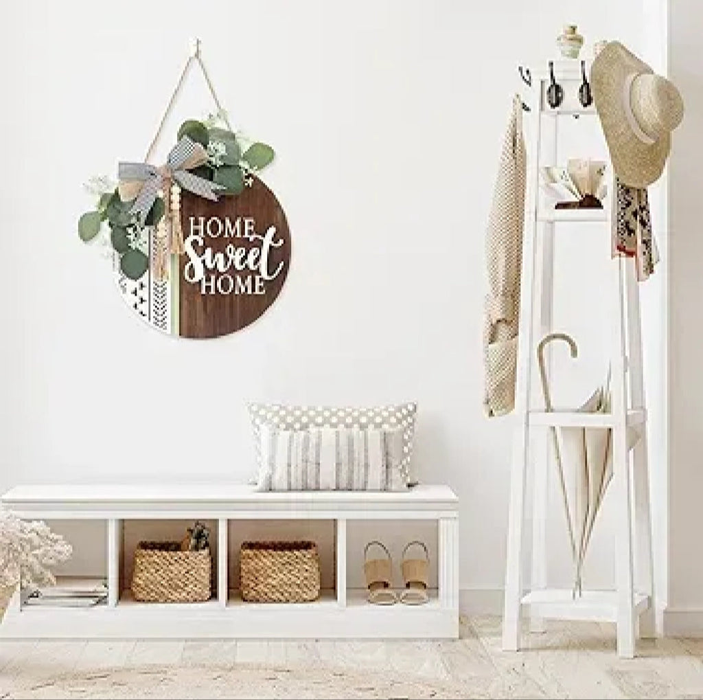 Welcome wooden wall hanging 12 inch waterproof digital print with wooden base and hook for easy hanging.
