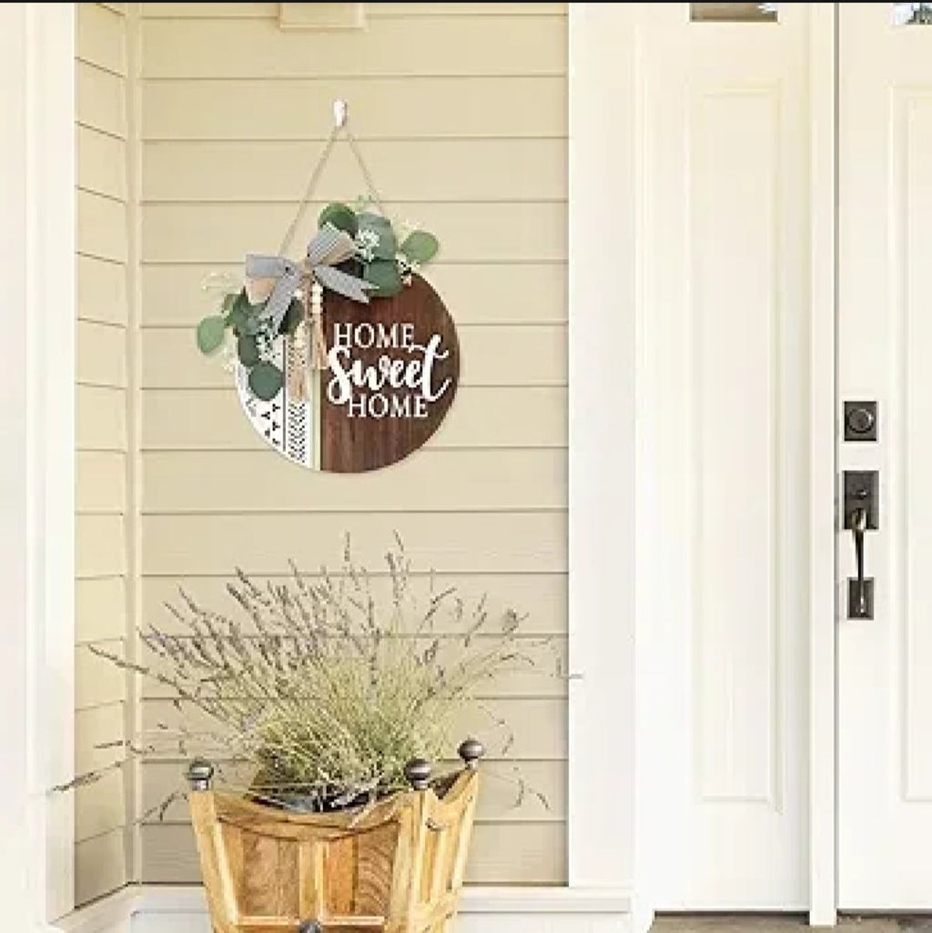 Welcome wooden wall hanging 12 inch waterproof digital print with wooden base and hook for easy hanging.
