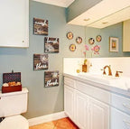 Set of four 6x6 inch MDF bathroom rules wall hangings with waterproof digital print and jute rope for easy hanging.