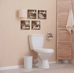 Set of four 6x6 inch MDF bathroom rules wall hangings with waterproof digital print and jute rope for easy hanging.