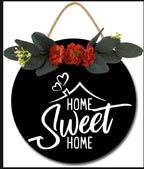 Welcome floral MDF wall hanging, 12 inch diameter, high-resolution waterproof digital print, simple and easy to hang.

