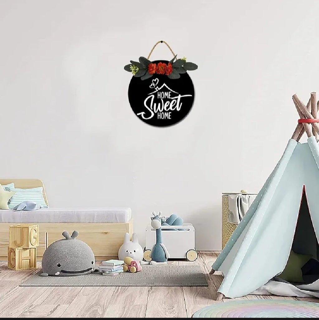 Welcome floral MDF wall hanging, 12 inch diameter, high-resolution waterproof digital print, simple and easy to hang.
