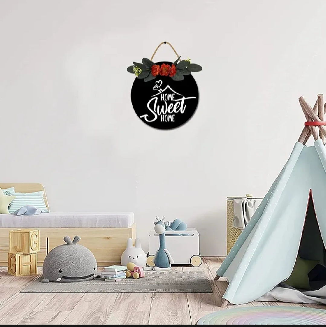 Welcome floral MDF wall hanging, 12 inch diameter, high-resolution waterproof digital print, simple and easy to hang.
