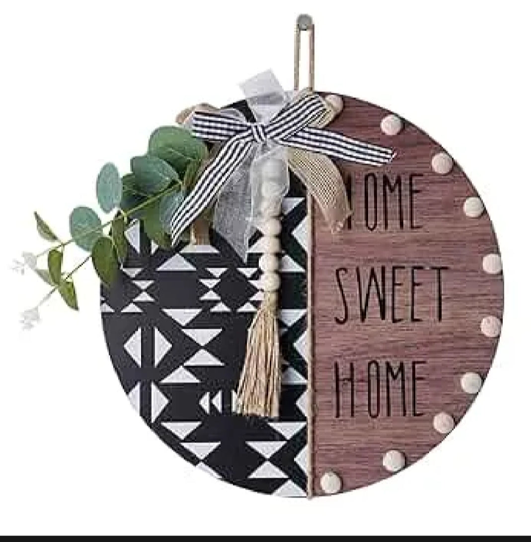 Welcome wooden wall hanging 12 inch waterproof digital print with wooden base and hook for easy hanging.