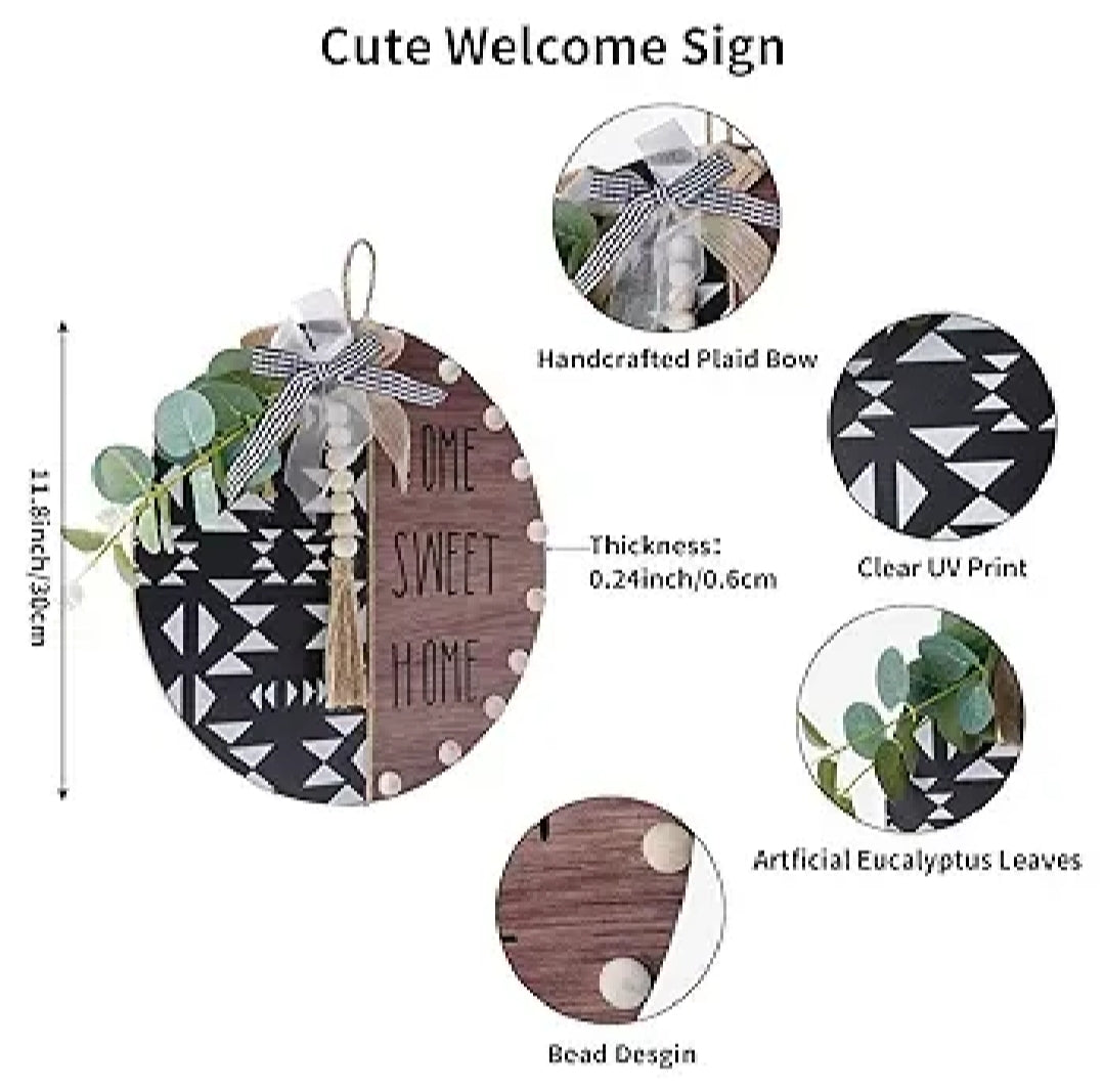 Welcome wooden wall hanging 12 inch waterproof digital print with wooden base and hook for easy hanging.