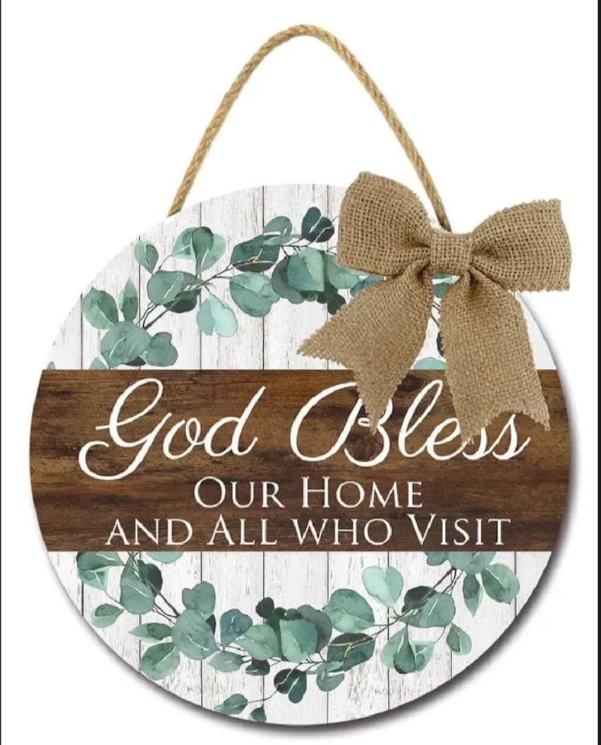 Welcome wooden wall hanging 12 inch waterproof digital print with wooden base and hook for easy hanging.