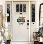 Welcome wooden wall hanging 12 inch waterproof digital print with wooden base and hook for easy hanging.