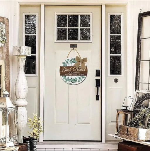 Welcome wooden wall hanging 12 inch waterproof digital print with wooden base and hook for easy hanging.