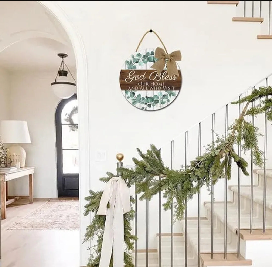 Welcome wooden wall hanging 12 inch waterproof digital print with wooden base and hook for easy hanging.