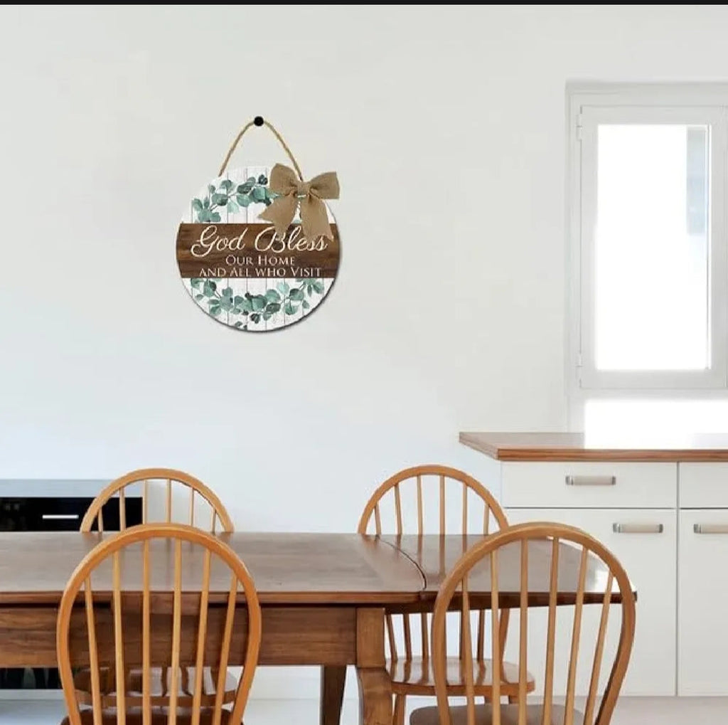 Welcome wooden wall hanging 12 inch waterproof digital print with wooden base and hook for easy hanging.