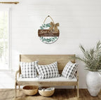 Welcome wooden wall hanging 12 inch waterproof digital print with wooden base and hook for easy hanging.