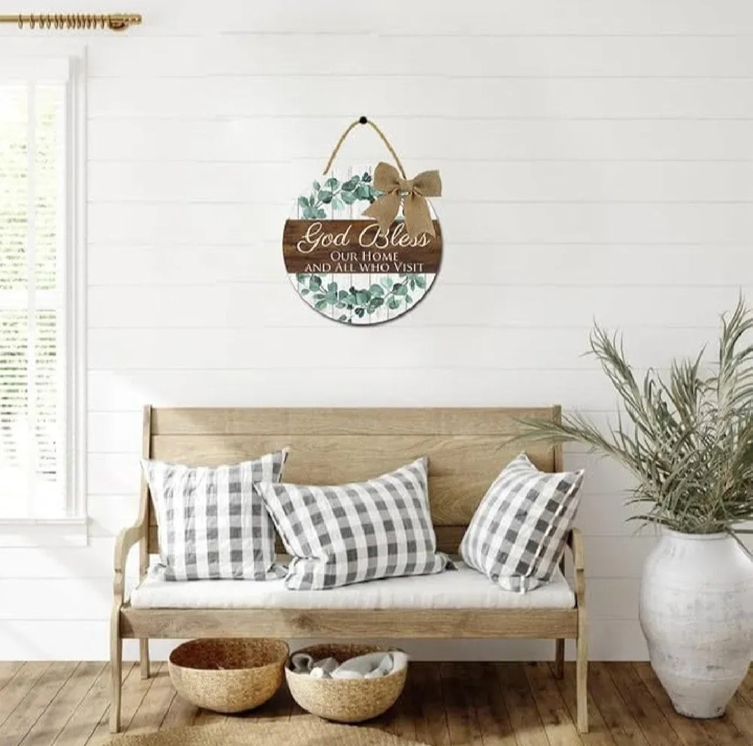 Welcome wooden wall hanging 12 inch waterproof digital print with wooden base and hook for easy hanging.