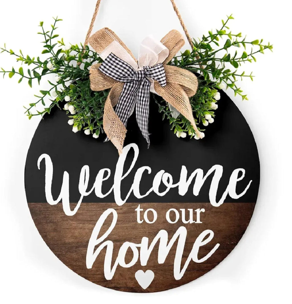 12 inch MDF wood welcome sign wall hanging with high-resolution waterproof digital print, simple and easy to hang.
