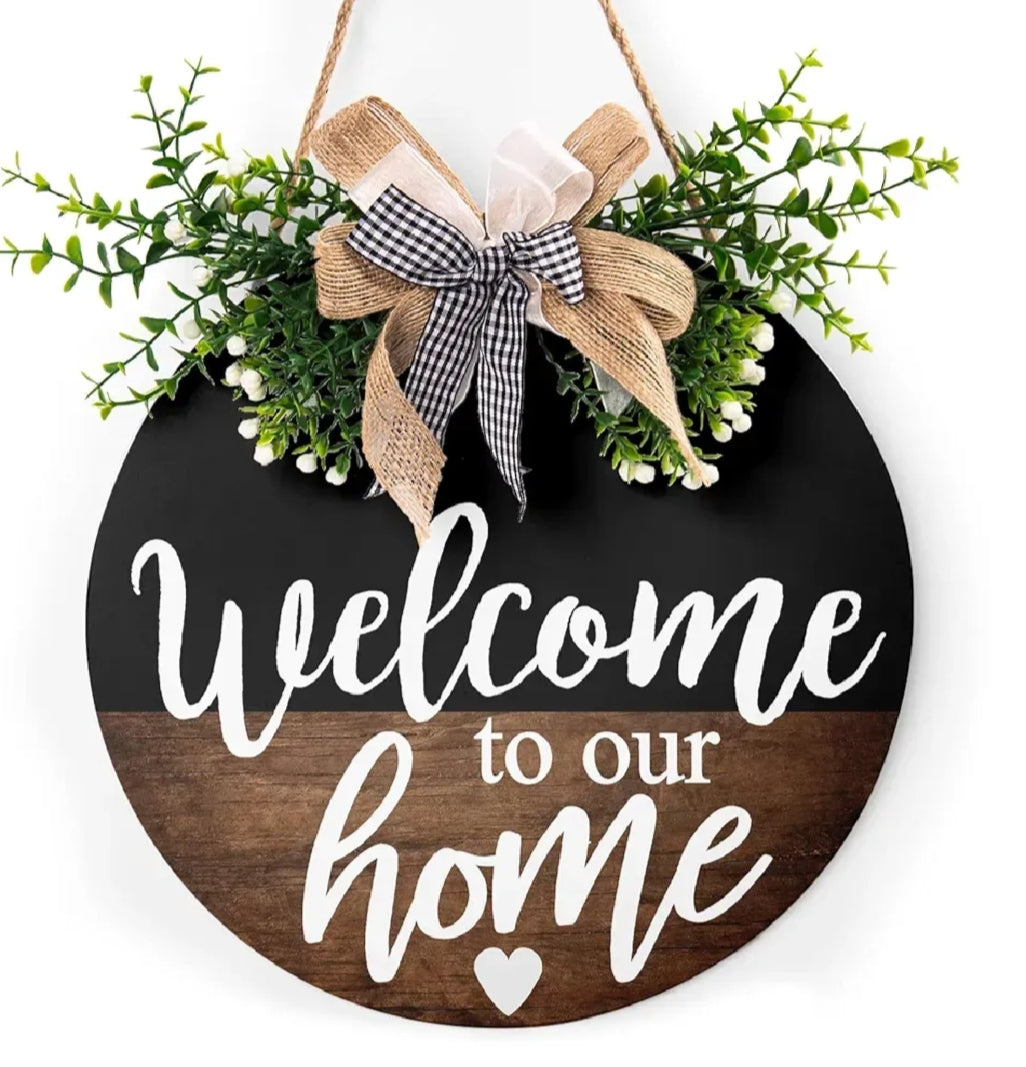 12 inch MDF wood welcome sign wall hanging with high-resolution waterproof digital print, simple and easy to hang.
