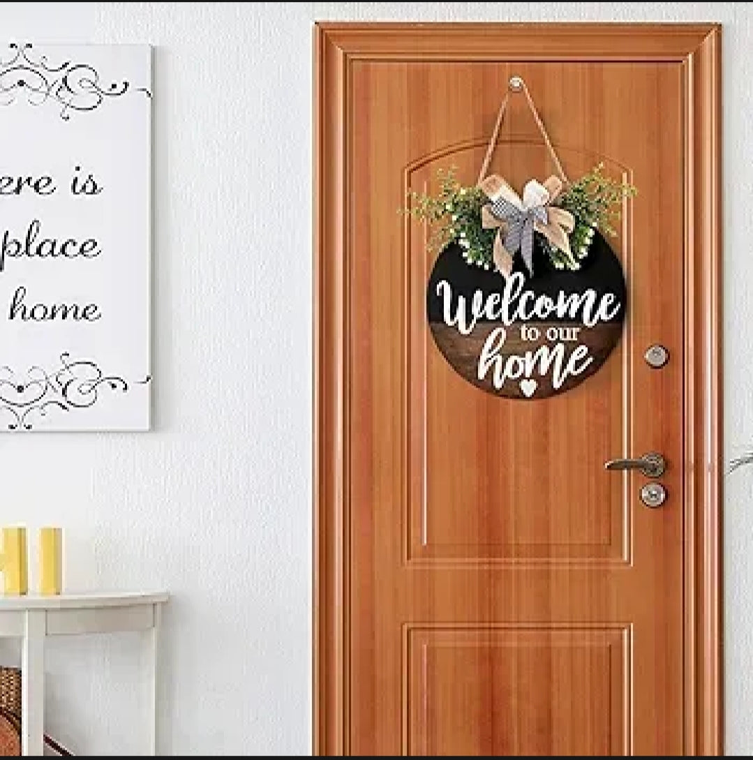 12 inch MDF wood welcome sign wall hanging with high-resolution waterproof digital print, simple and easy to hang.