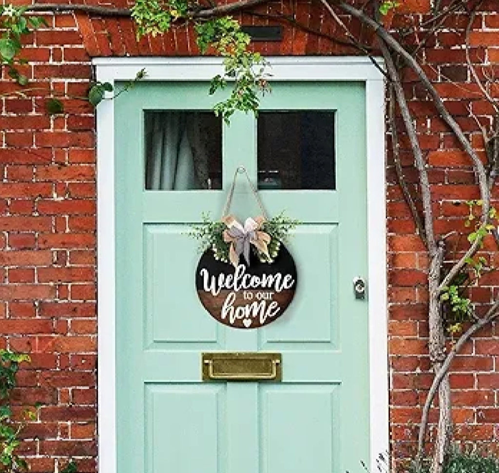 12 inch MDF wood welcome sign wall hanging with high-resolution waterproof digital print, simple and easy to hang.