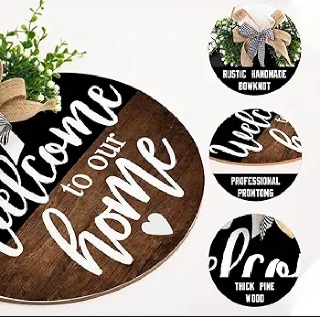 12 inch MDF wood welcome sign wall hanging with high-resolution waterproof digital print, simple and easy to hang.
