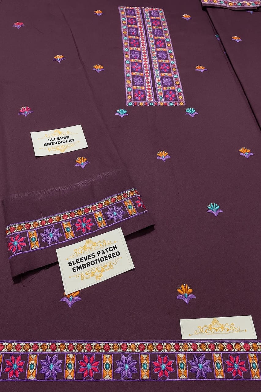 Bareeze Dhanak unstitched 3-piece embroidered suit with heavy embroidery shawl and embroidered patches