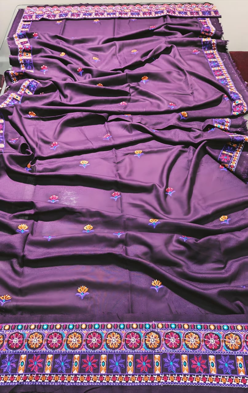 Bareeze Dhanak unstitched 3-piece embroidered suit with heavy embroidery shawl and embroidered patches