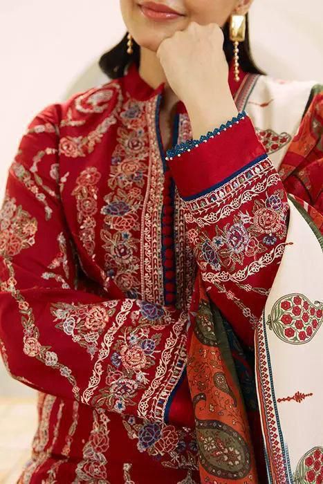 Maria B Airjet Dhanak embroidered 3PC suit with heavy embroidery and printed wool shawl – Winter 2025 Collection.