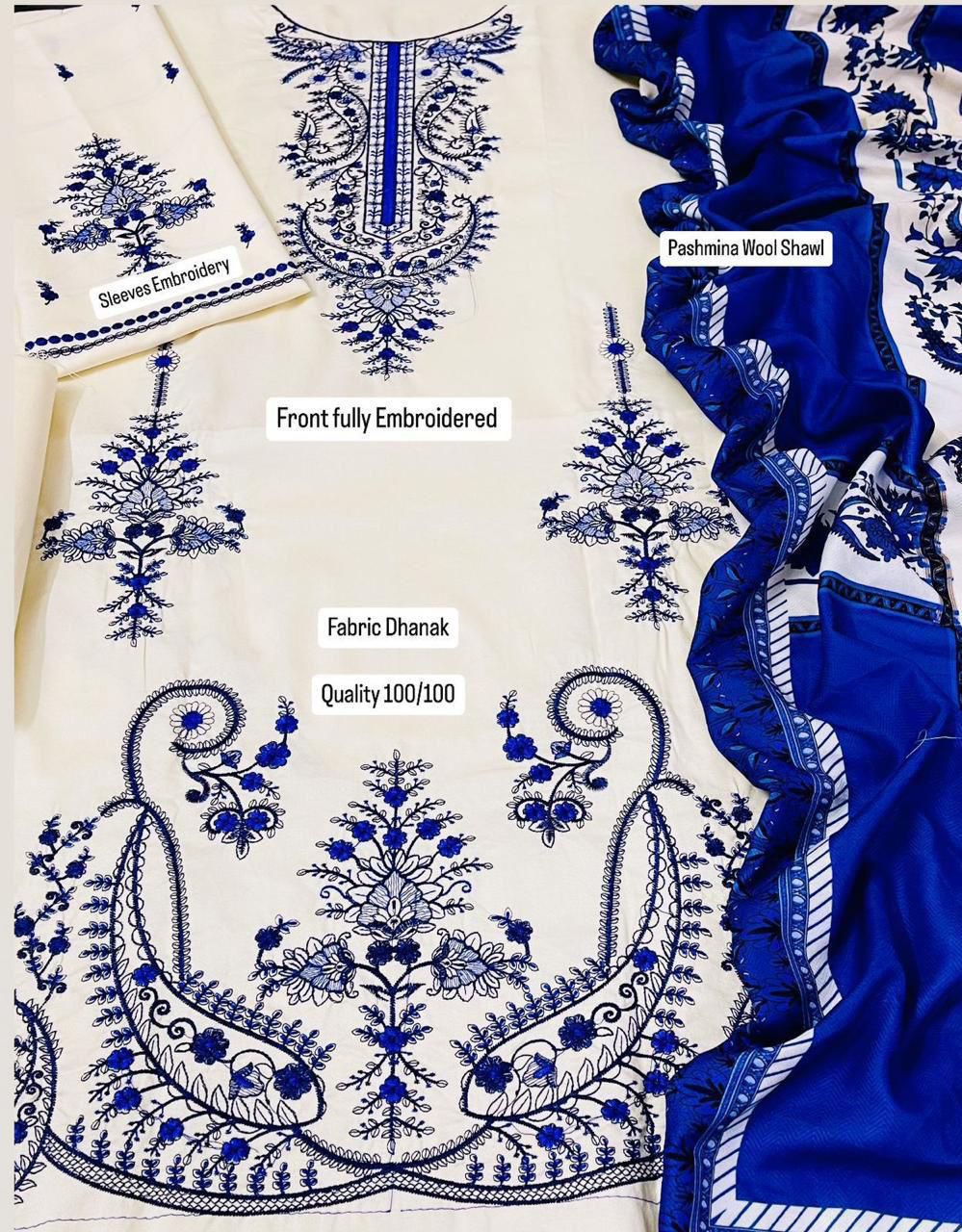 Maria B Airjet Dhanak embroidered 3PC suit with heavy embroidery and printed wool shawl – Winter 2025 Collection.