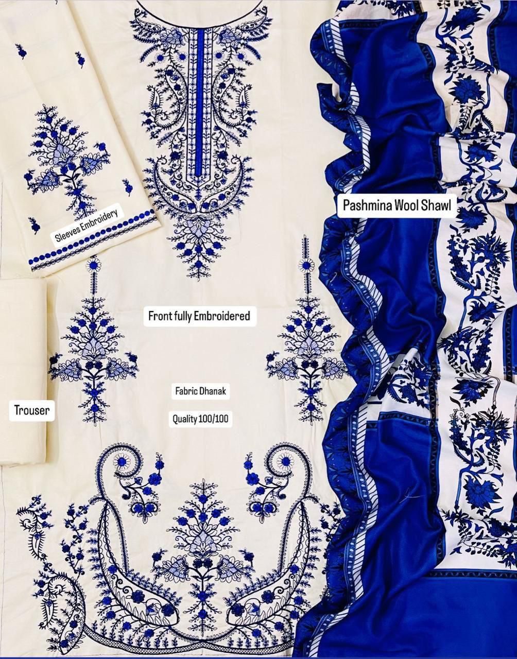 Maria B Airjet Dhanak embroidered 3PC suit with heavy embroidery and printed wool shawl – Winter 2025 Collection.