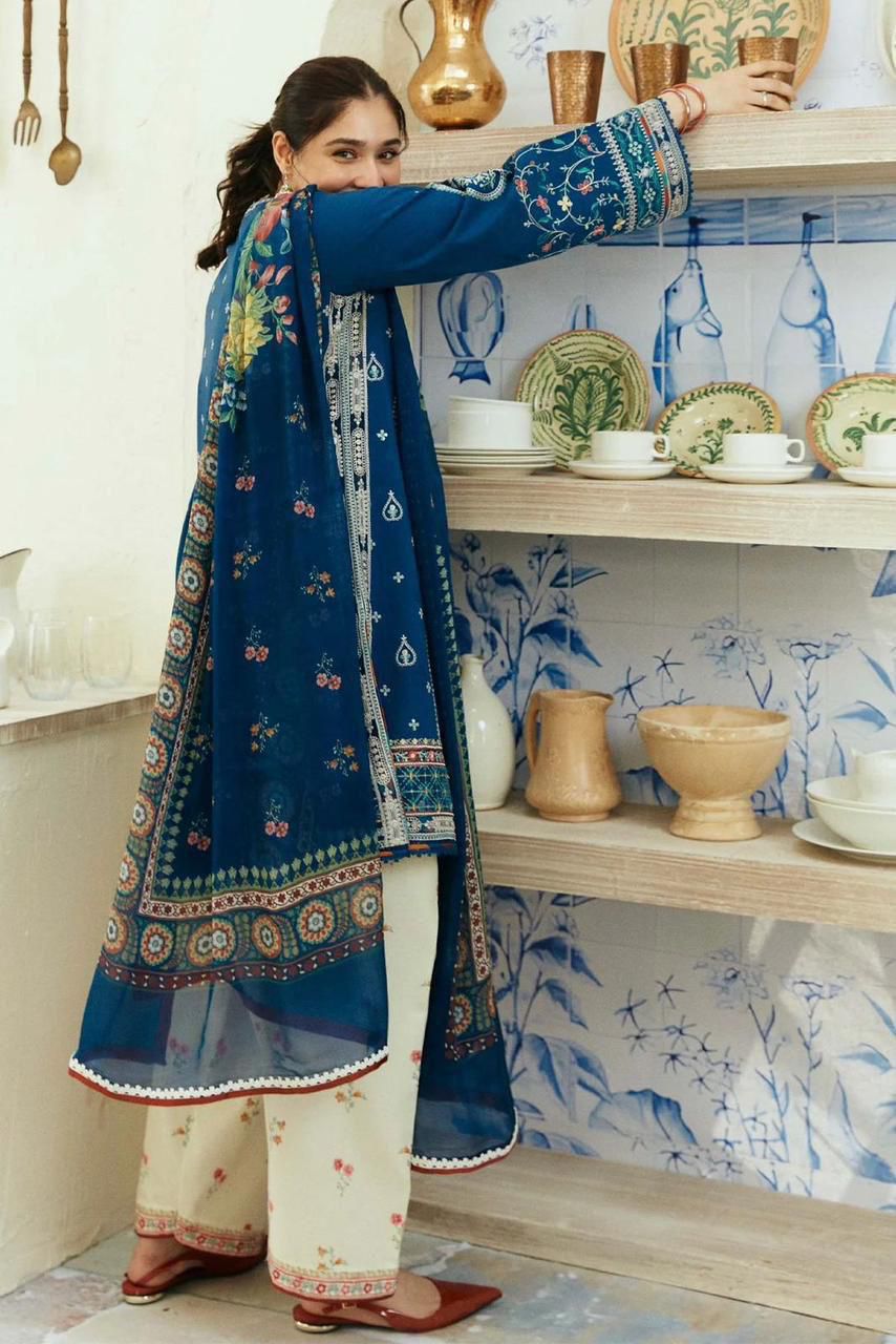 Maria B Airjet Dhanak embroidered 3PC suit with heavy embroidery and printed wool shawl – Winter 2025 Collection.