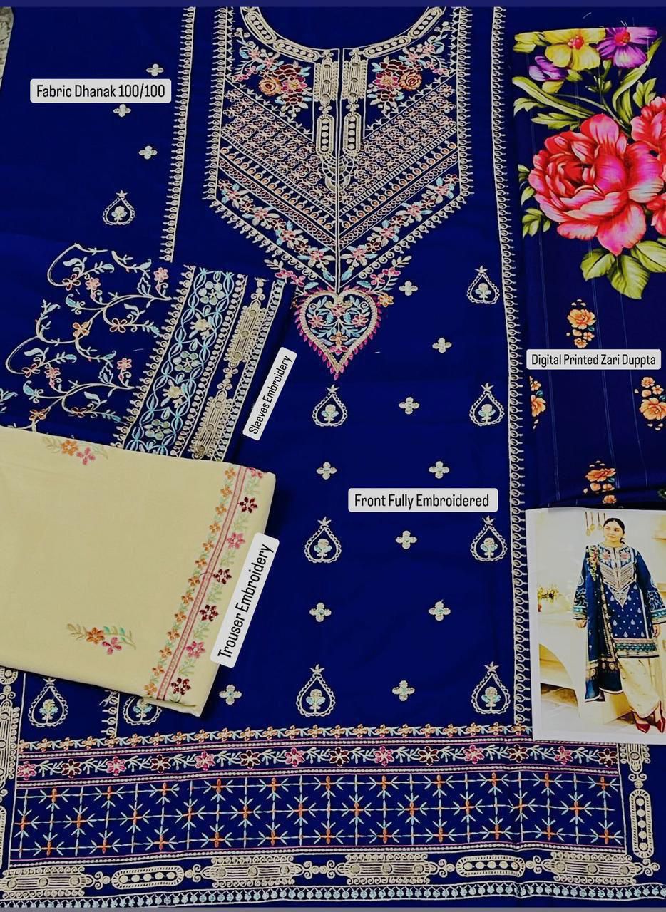 Maria B Airjet Dhanak embroidered 3PC suit with heavy embroidery and printed wool shawl – Winter 2025 Collection.