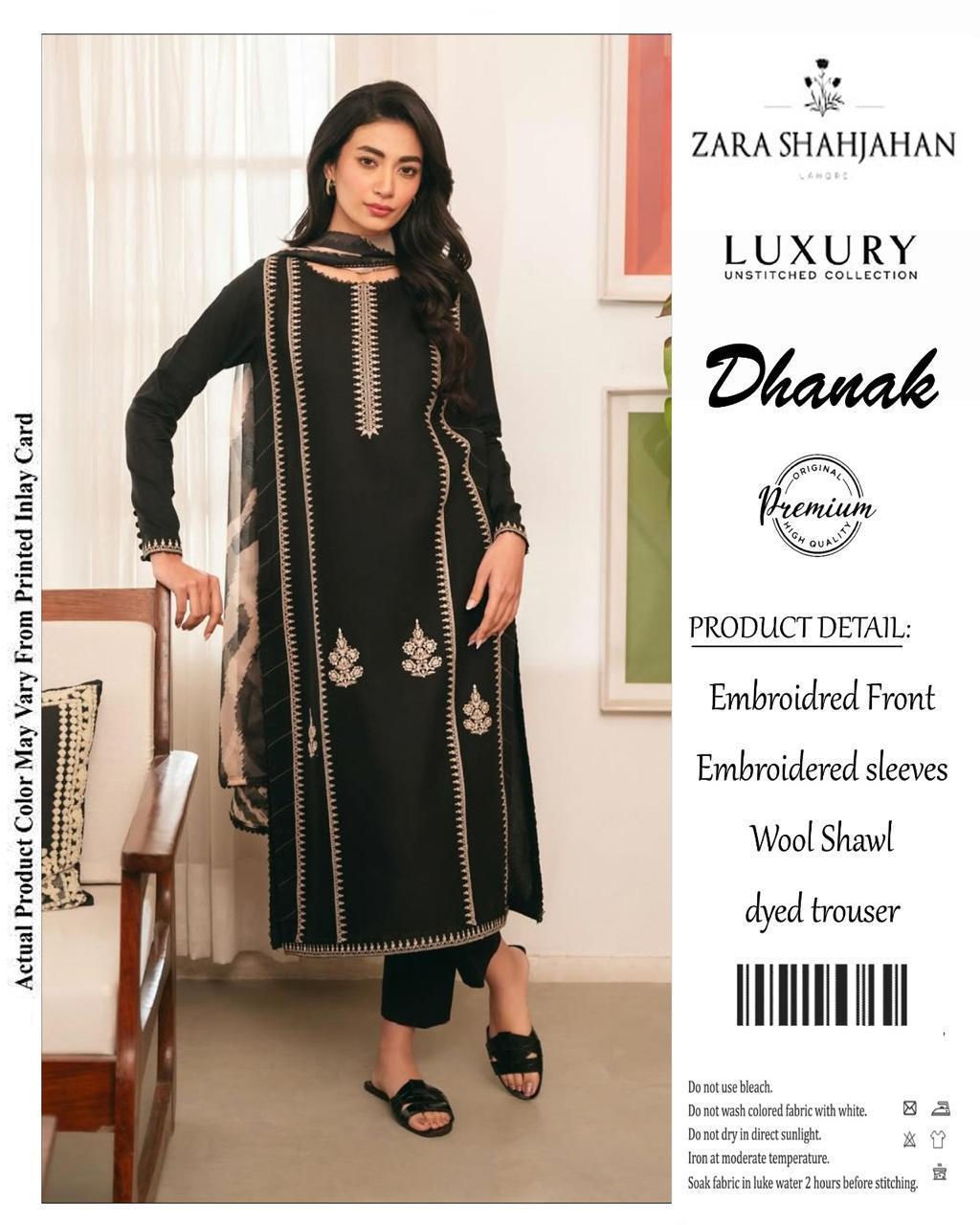 Zara Shahjahan Dhanak 3PC Embroidered Suit