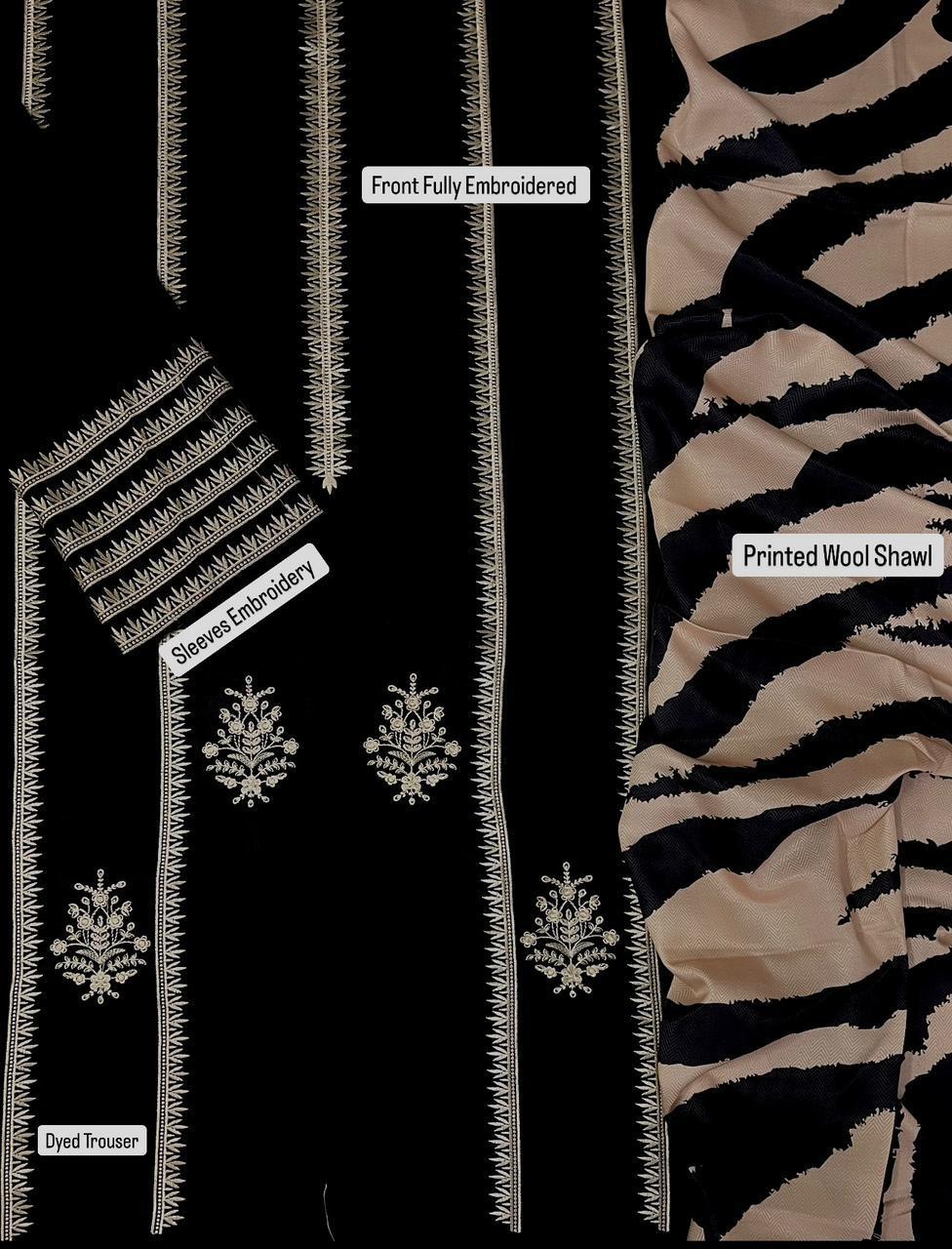 Zara Shahjahan Dhanak 3PC Embroidered Suit