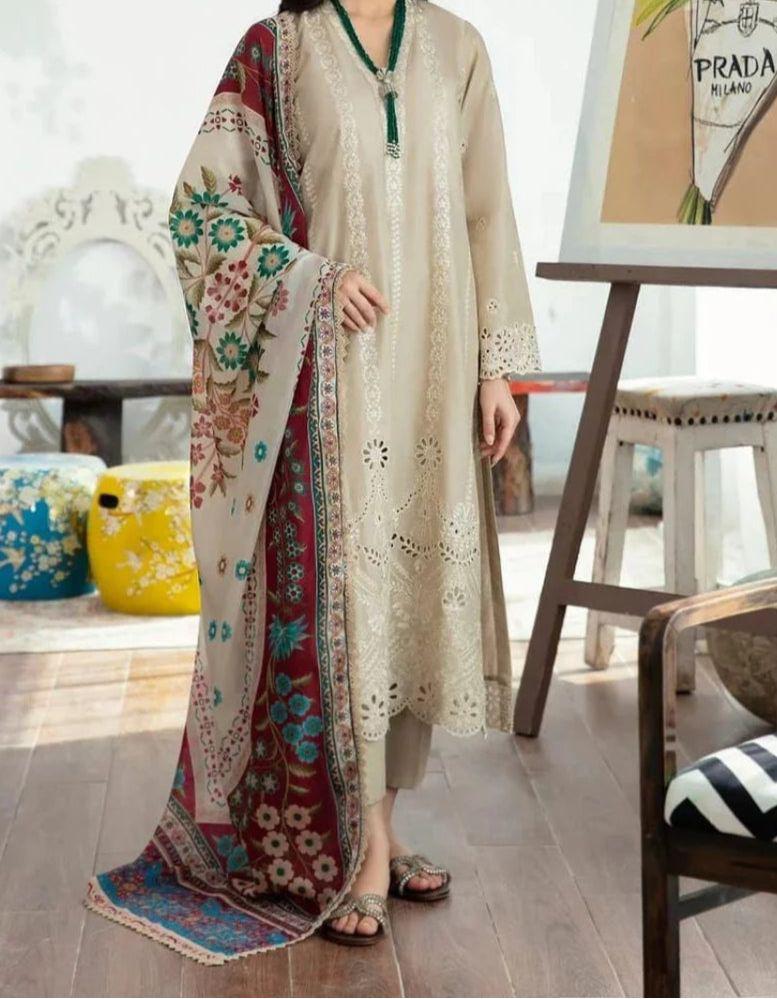 Zara Shahjahan Dhanak 3PC embroidered suit with wool shawl and dyed trouser – Winter 2025 collection.