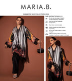 Maria B Shamoz Silk 2PC unstitched suit with printed shirt and trouser in fine quality fabric.