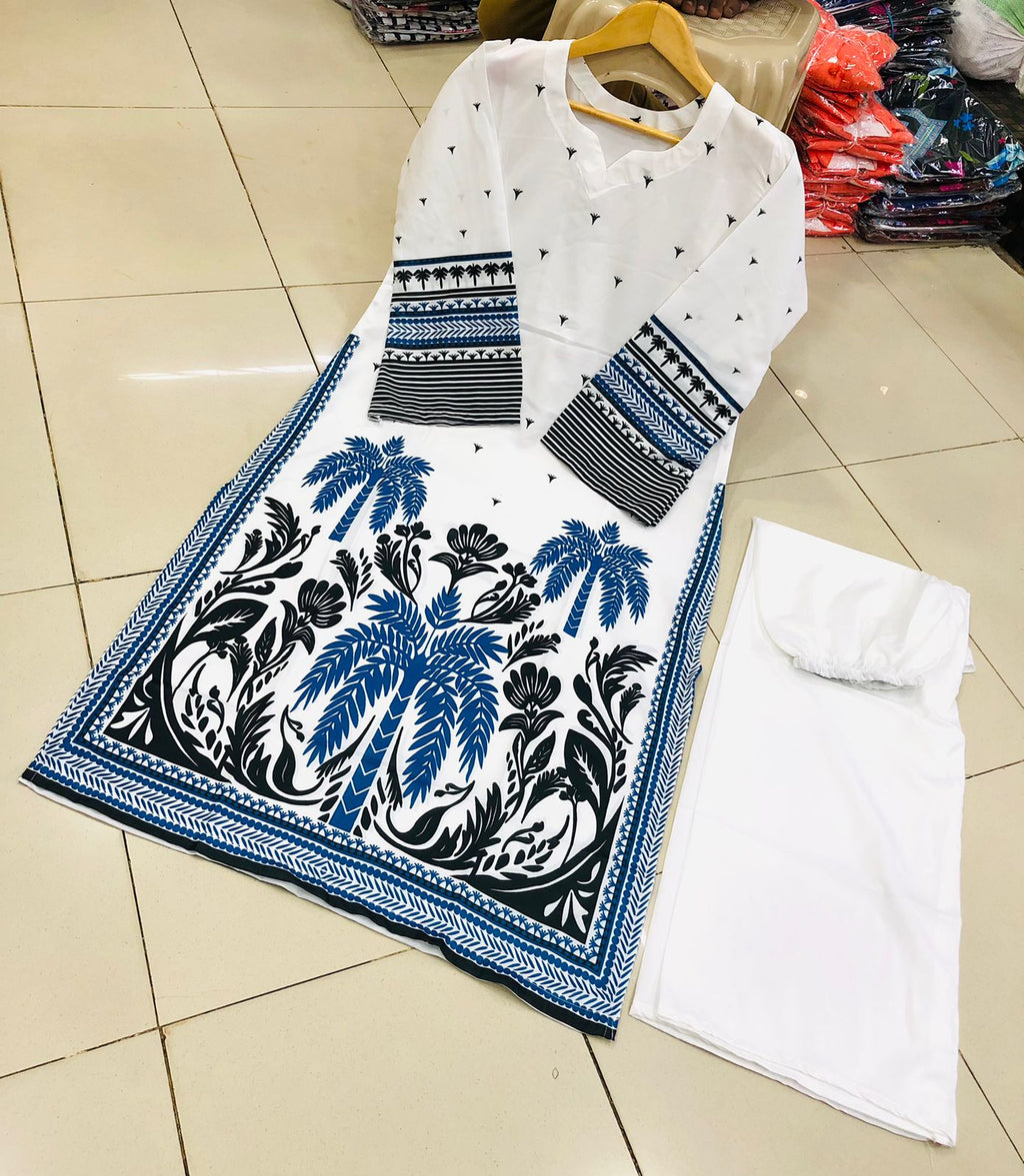 Co-Ord Set 2-Piece Suit in Swiss Lawn featuring digital printed long shirt and bell bottom trouser – trendy and stylish design