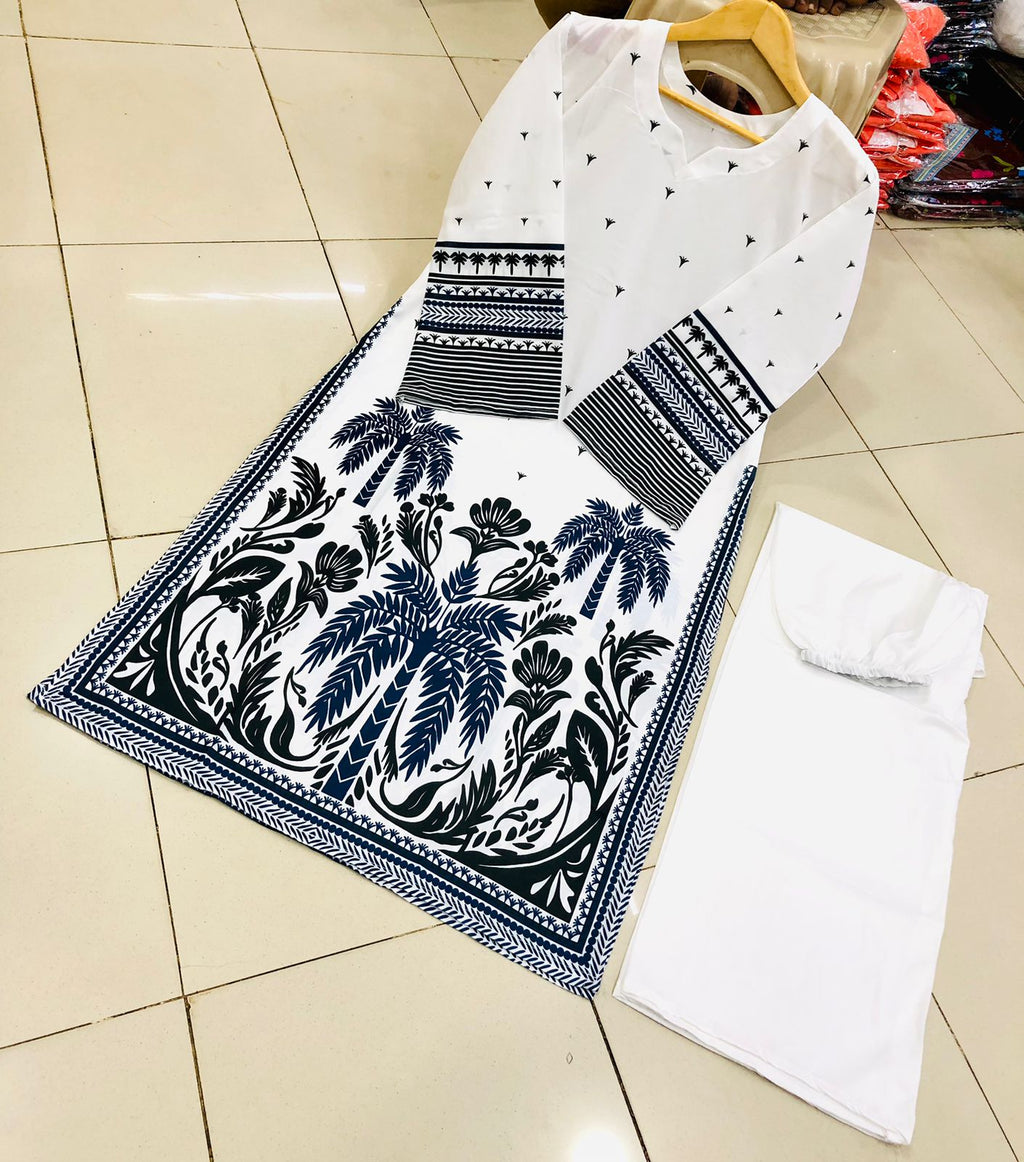 Co-Ord Set 2-Piece Suit in Swiss Lawn featuring digital printed long shirt and bell bottom trouser – trendy and stylish design