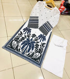 Co-Ord Set 2-Piece Suit in Swiss Lawn featuring digital printed long shirt and bell bottom trouser – trendy and stylish design