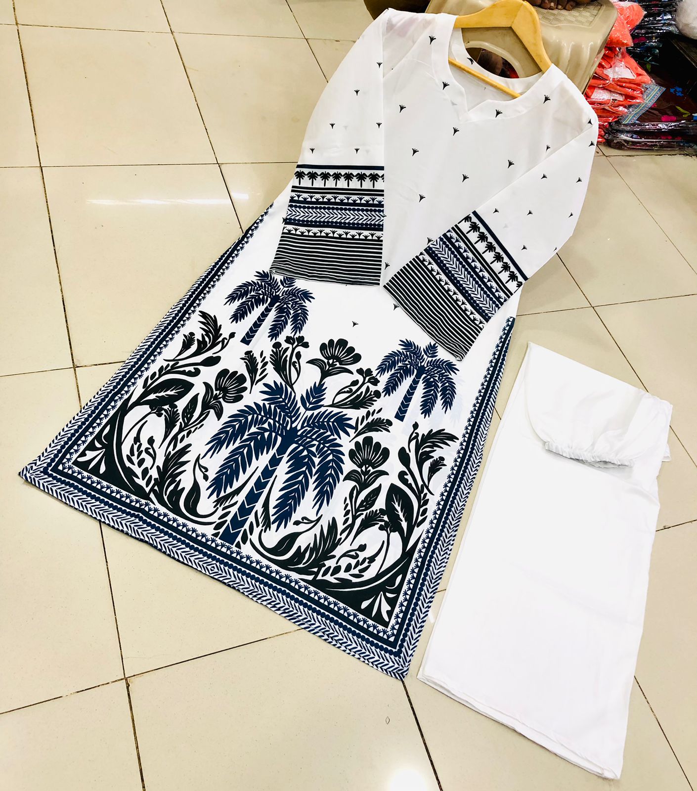 Co-Ord Set 2-Piece Suit in Swiss Lawn featuring digital printed long shirt and bell bottom trouser – trendy and stylish design