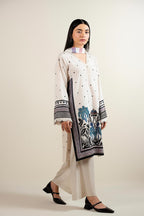 Co-Ord Set 2-Piece Suit in Swiss Lawn featuring digital printed long shirt and bell bottom trouser – trendy and stylish design