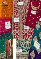 Zainab Chottani luxury 3-piece unstitched embroidered chiffon suit with silk trouser and tie & die net dupatta