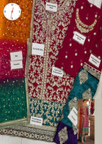 Zainab Chottani luxury 3-piece unstitched embroidered chiffon suit with silk trouser and tie & die net dupatta