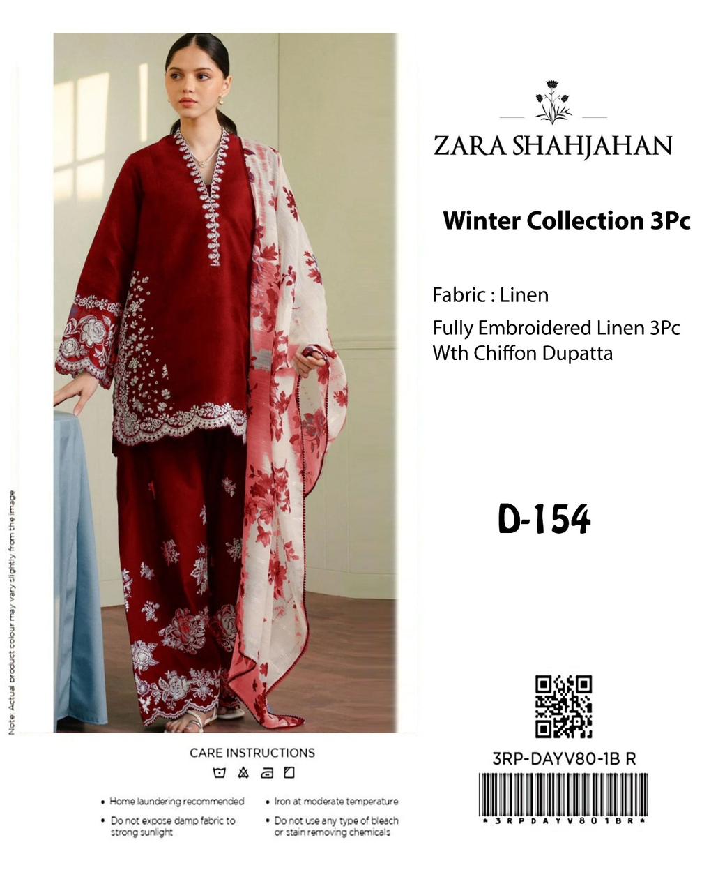 Zara Shahjahan – Fully Embroidered LINEN 3Pc With Printed Chiffon Dupatta