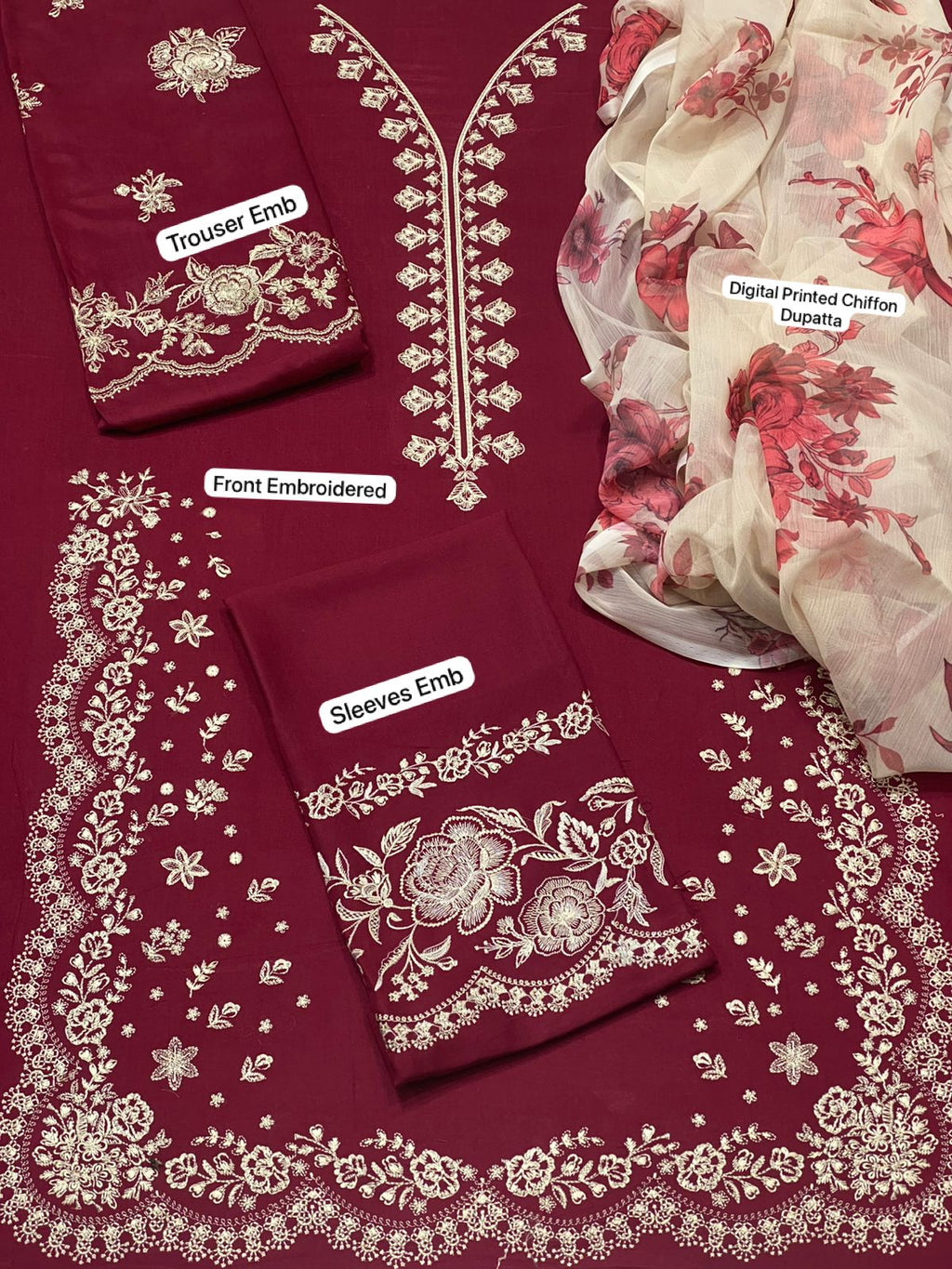 Zara Shahjahan – Fully Embroidered LINEN 3Pc With Printed Chiffon Dupatta