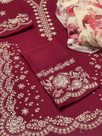 Zara Shahjahan – Fully Embroidered LINEN 3Pc With Printed Chiffon Dupatta