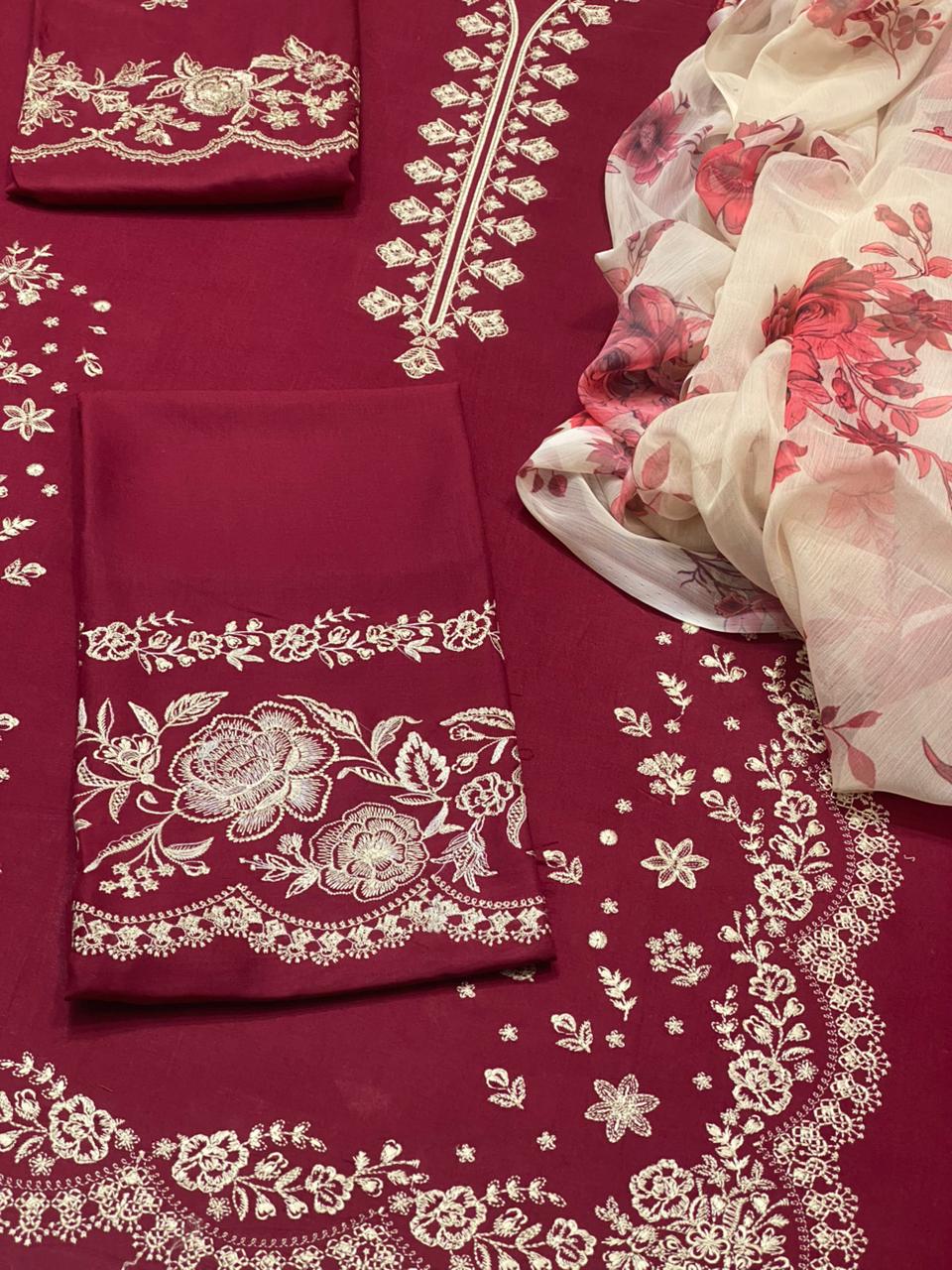 Zara Shahjahan – Fully Embroidered LINEN 3Pc With Printed Chiffon Dupatta