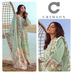Crimson SEAFOAM Luxury Lawn 3pc embroidered suit with chikankari fabric, jacquard dupatta, and heavy embroidered cutwork details.
