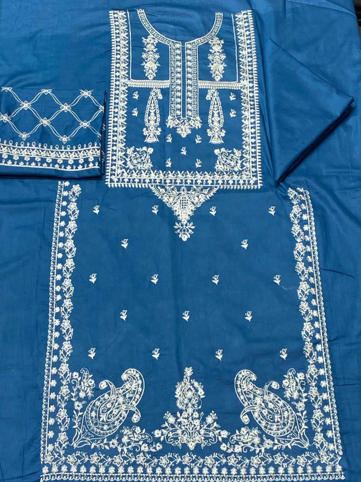 Bareeze Dhanak 2 Piece Unstitched Embroidered Suit – Front & Sleeves Embroidery with Plain Back & Trouser.
