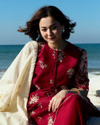 Coco by Zara Shahjahan Dhanak 2PC suit with embroidered front & sleeves, plain back, and plain trouser – Winter 2025.
